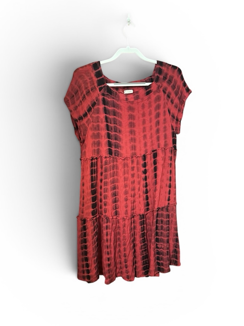 Natural Life Red Tie-Dye Short Sleeve Tiered Dress L